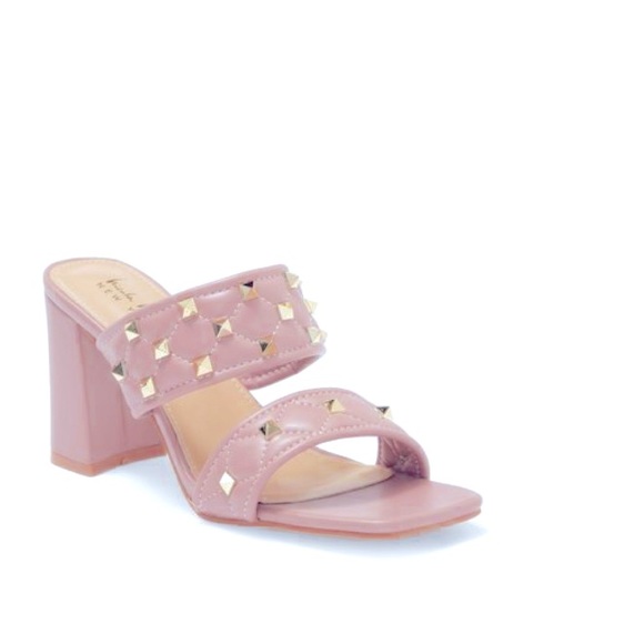 NICOLE MILLER Block Square-toe Studded Heel In Blush - Picture 6 of 11